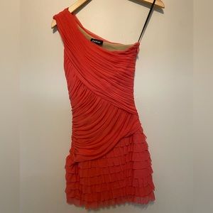 Bebe - coral one-shoulder ruffled mini dress